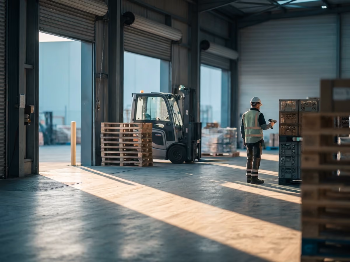 Loading dock at first light, checks in progress
