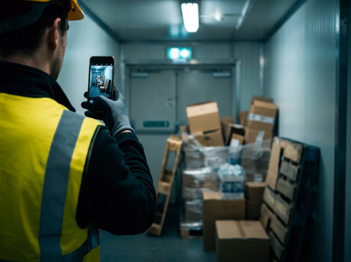 Supervisor photographing a blocked egress route